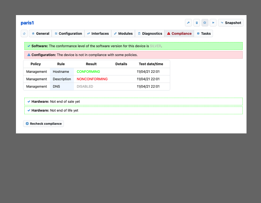 Device Compliance view